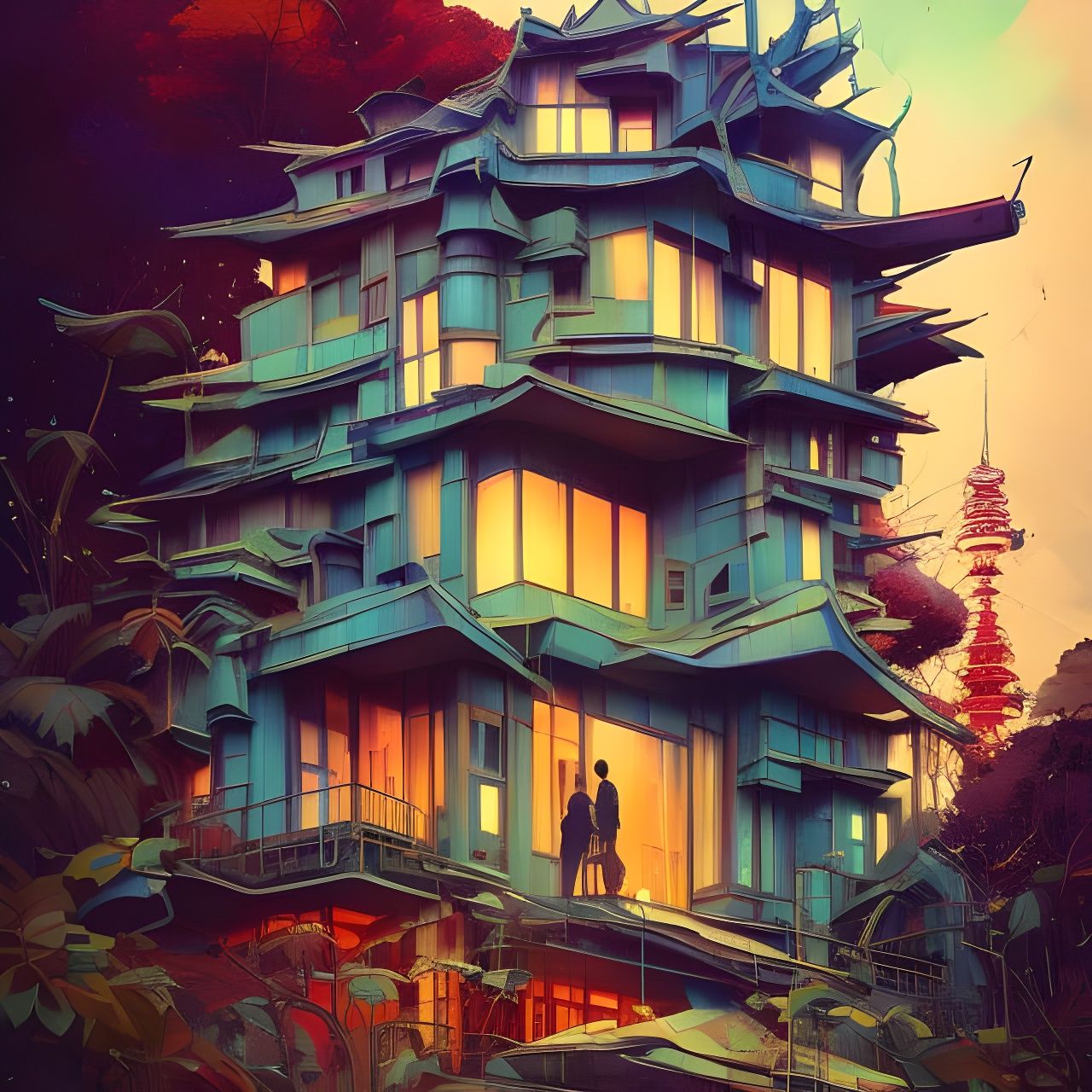 Surrealist House with Japanese Art Elements
