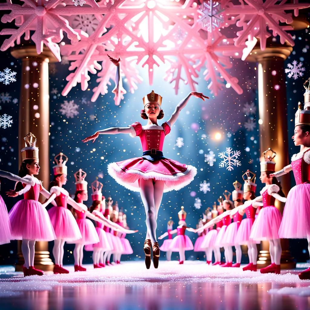 Hyper-Realistic Ballet Scene: Giant Nutcracker in Winter Won...