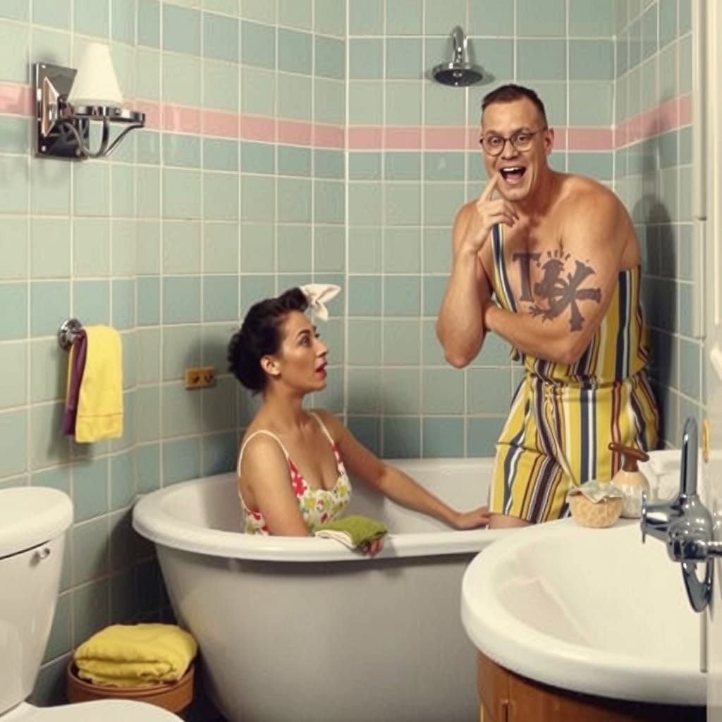 Bizarre bathroom scene.