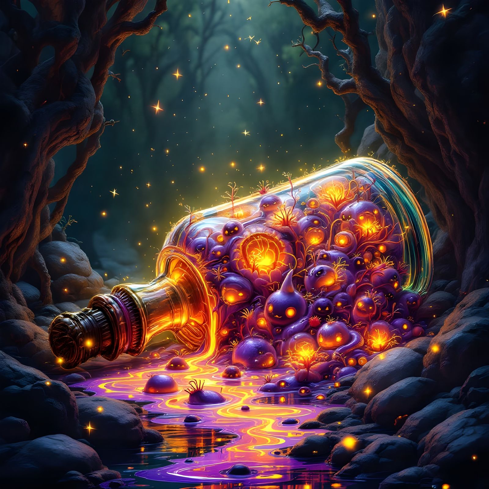 Magical Potion Creatures Emerge from Viscous, Glowing Ooze