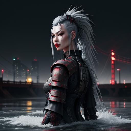 Cyberpunk Samurai in Bloody River, Eldritch Style