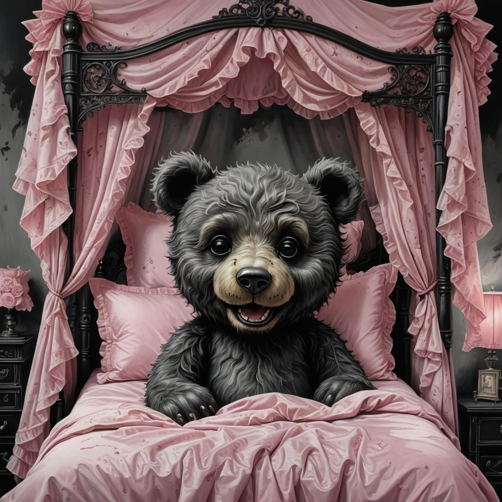 Teddy Bear Defies Evil in Child's Room, 3D Art