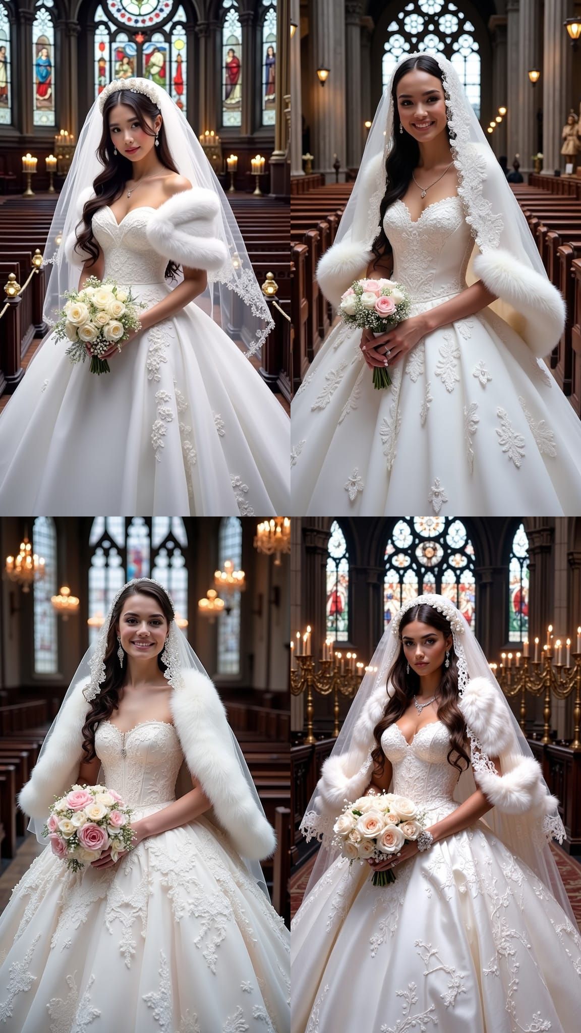 Radiant Bride in Lace Gown with Lush Bouquet