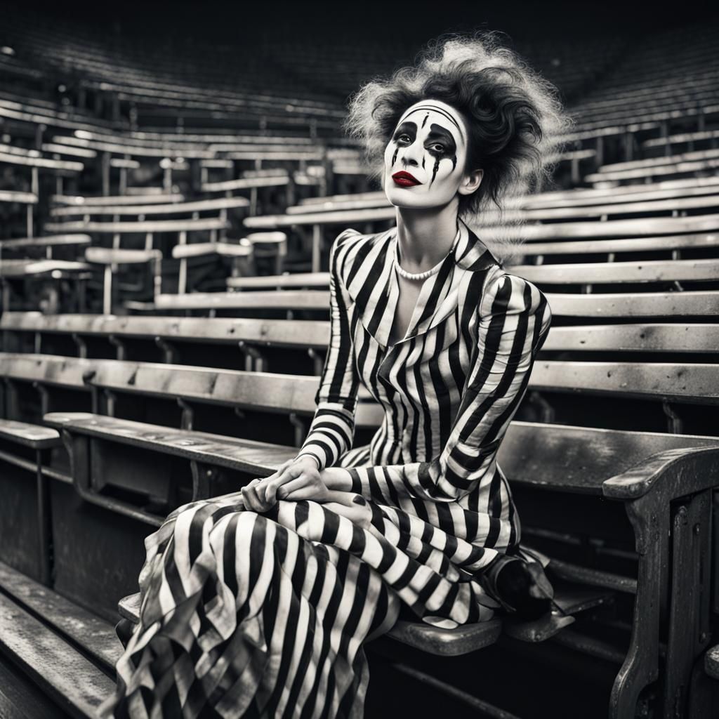Mime Woman Applauding in Circus Bleachers