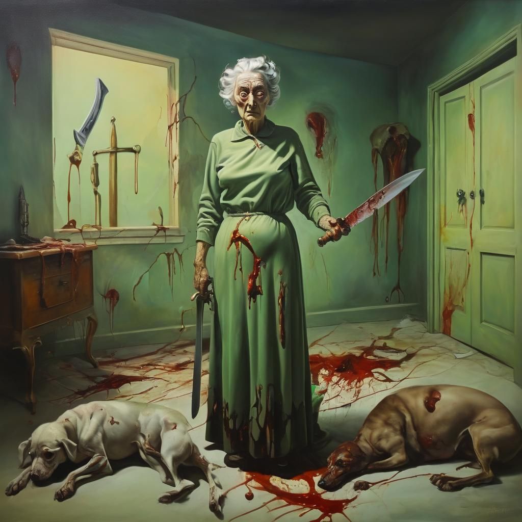 Surreal Green Woman with Knife in Dali Style