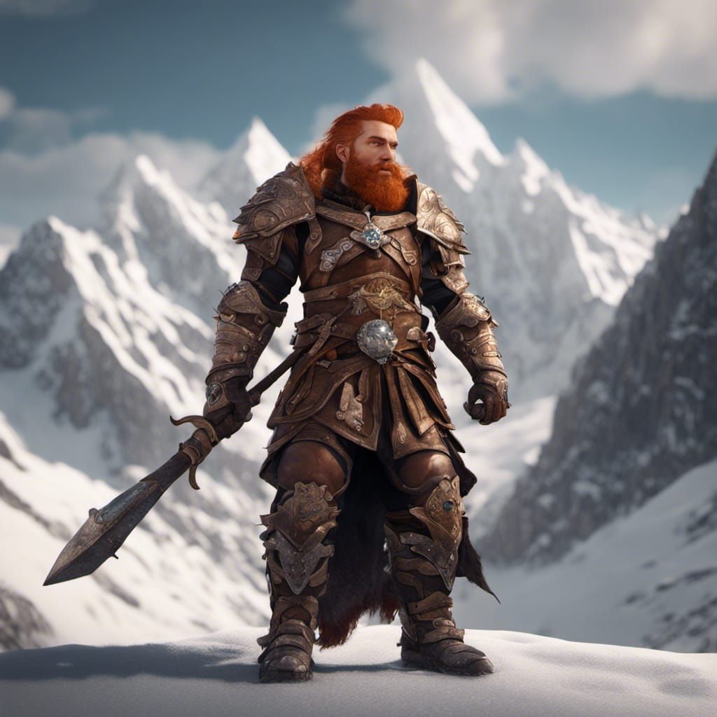Dwarven Female Warrior in Snow Landscape
