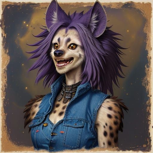 Anthropomorphic Hyena Acrylic Painting in Impasto Style