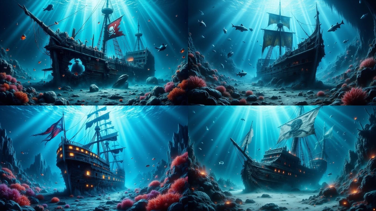 Sunken Pirate Ship Amidst Coral Reef