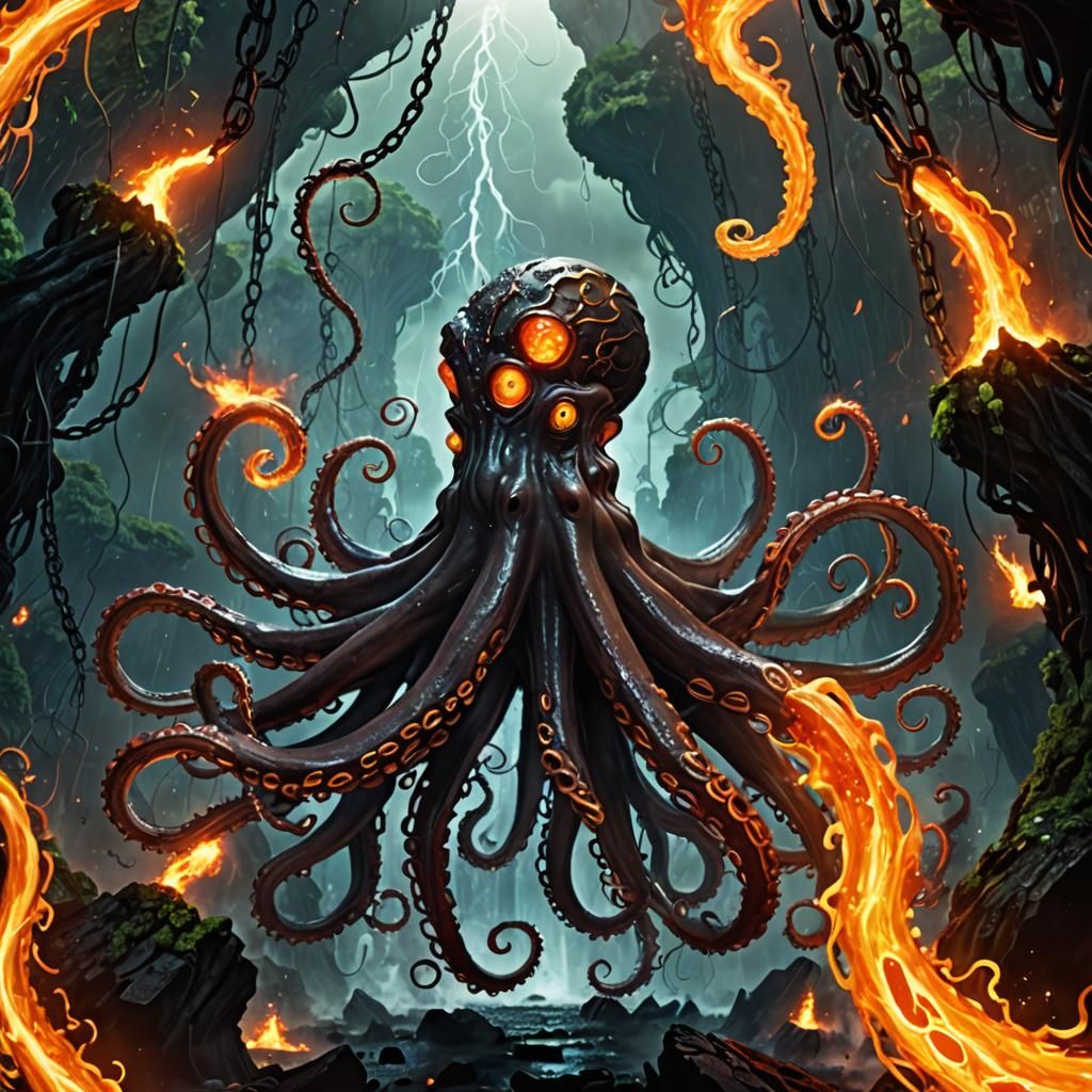 Surreal Octopus Battle: A Tim Burton-esque Vision