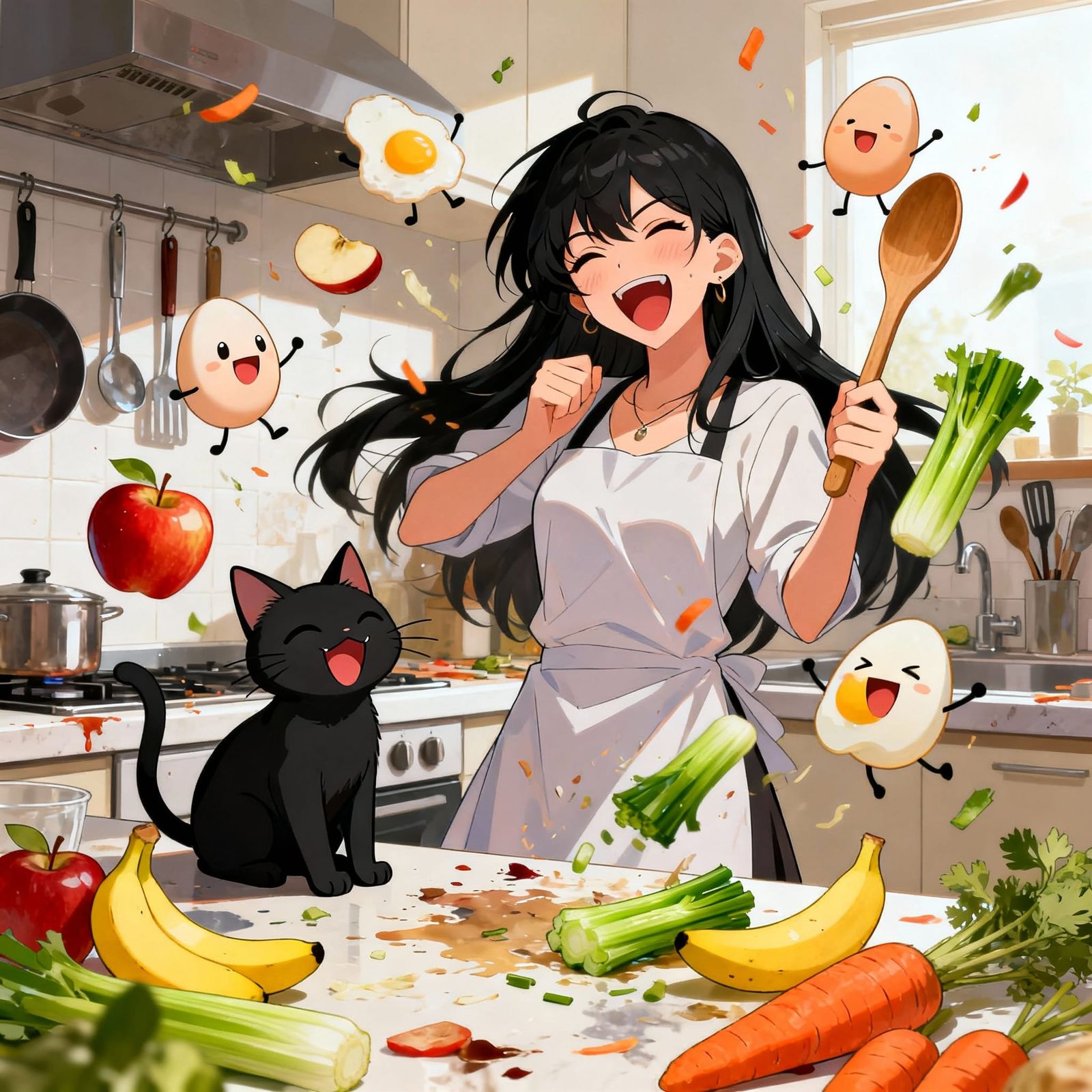 Woman and Cat in Hilarious Kitchen Food Fight