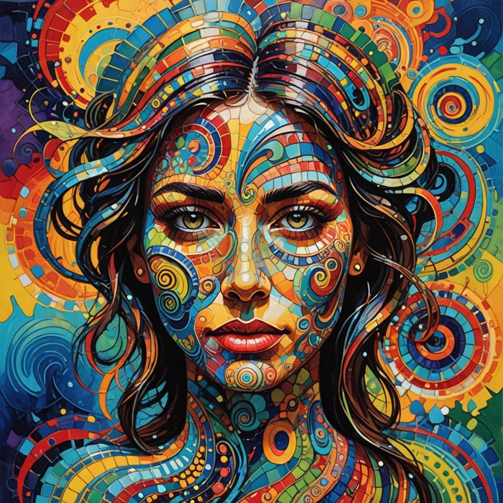 Vibrant Polychromatic Portrait in Abstract Mixed Media