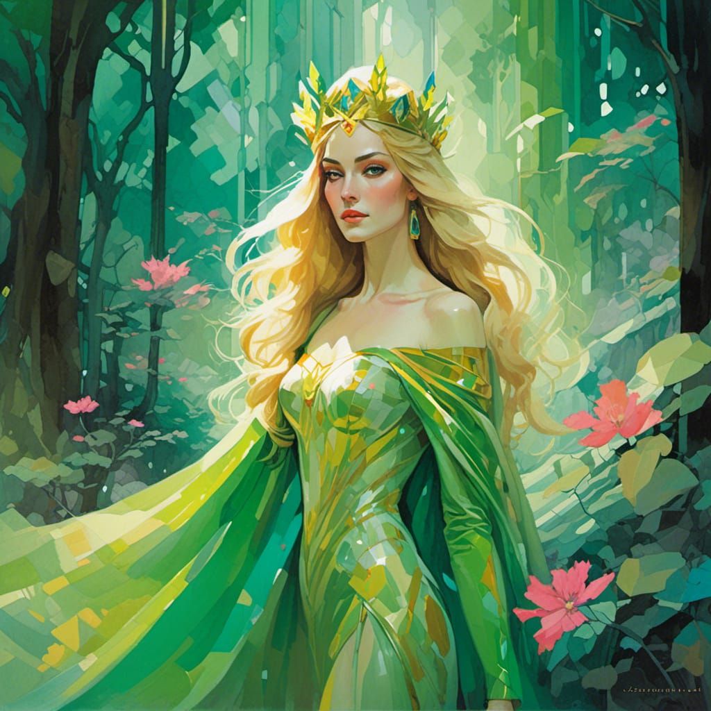 Princess Zelda in Mystical Forest Watercolor Portrait