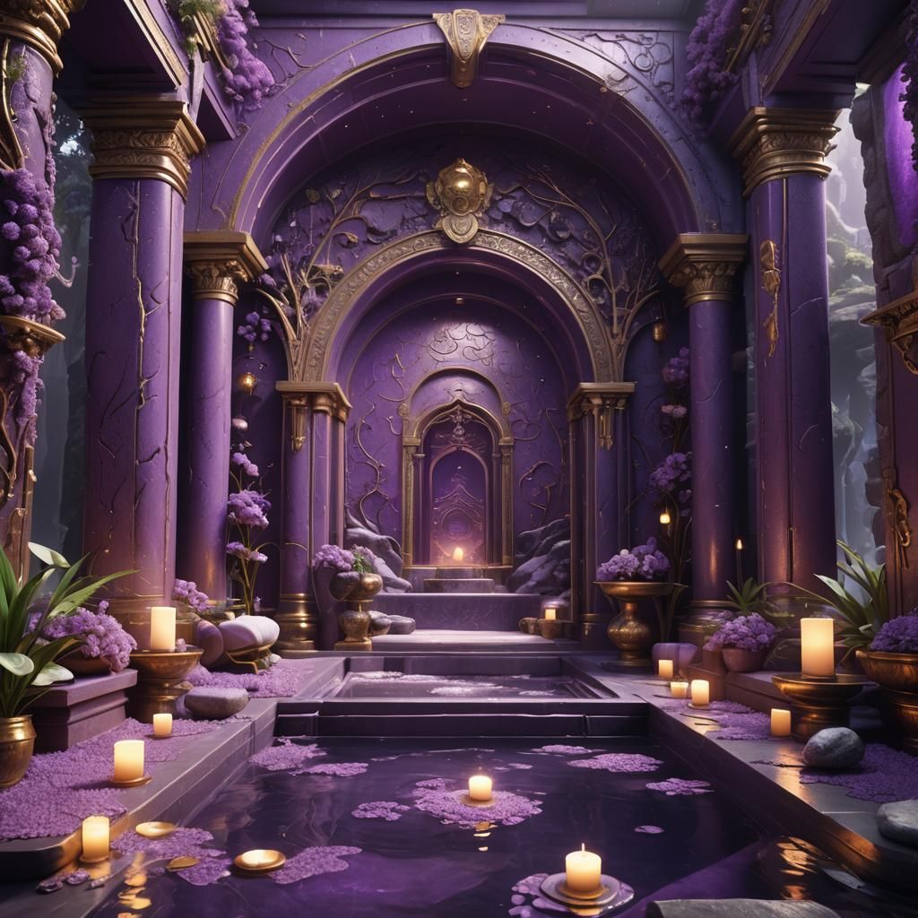 Luxurious Purple Spa in Detailed Digital Painting