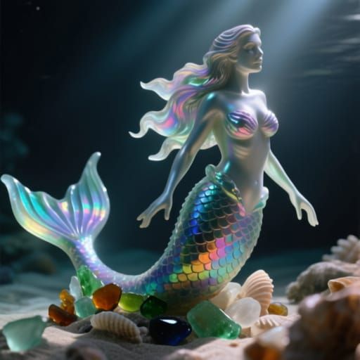 Mermaid Made of Sea Glass in Cinematic Lighting