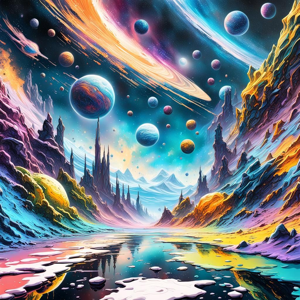 Cosmic Galaxy Graffiti Art Landscape in Space