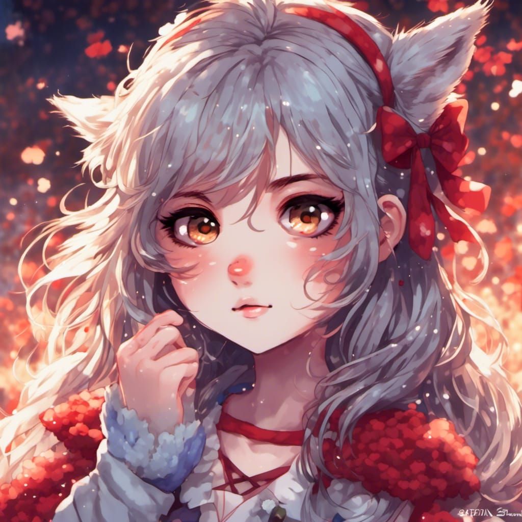 Cute Teen Wolf Girl in Anime Style