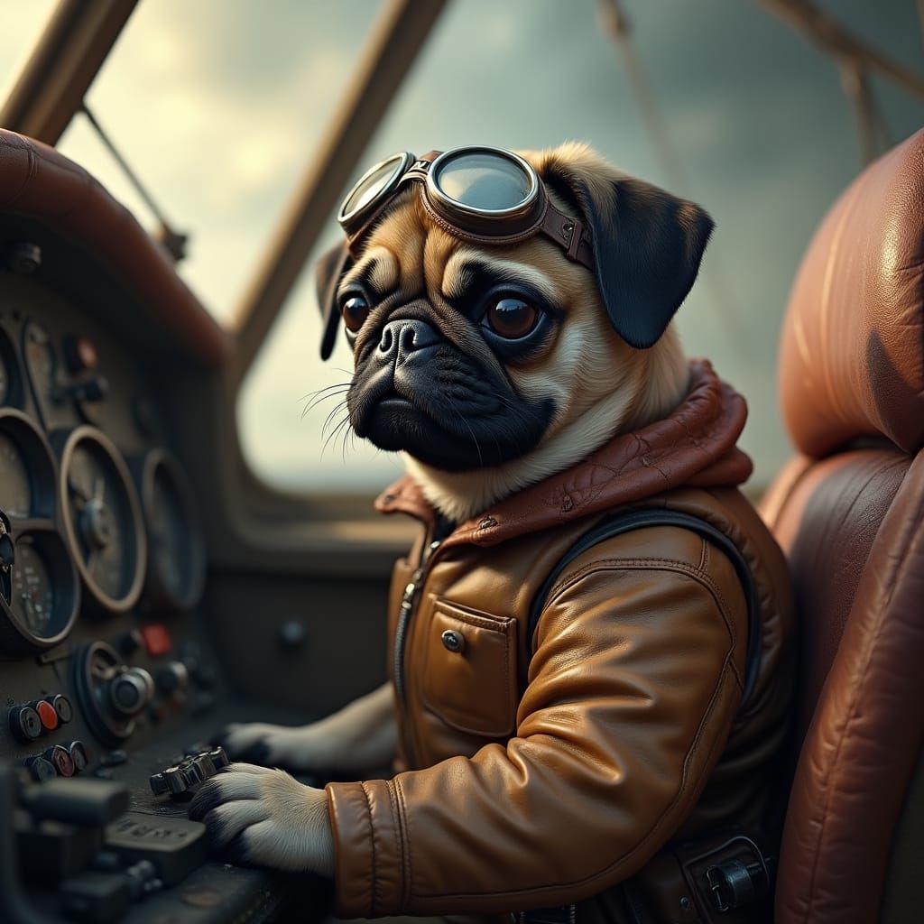 Pug Pilot in B-17 Bomber, Realistic Style