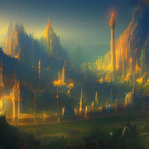 Prosperous Elf City in Rainbow Light