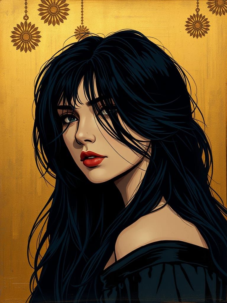 Woman with Black Hair in Comic Art Style