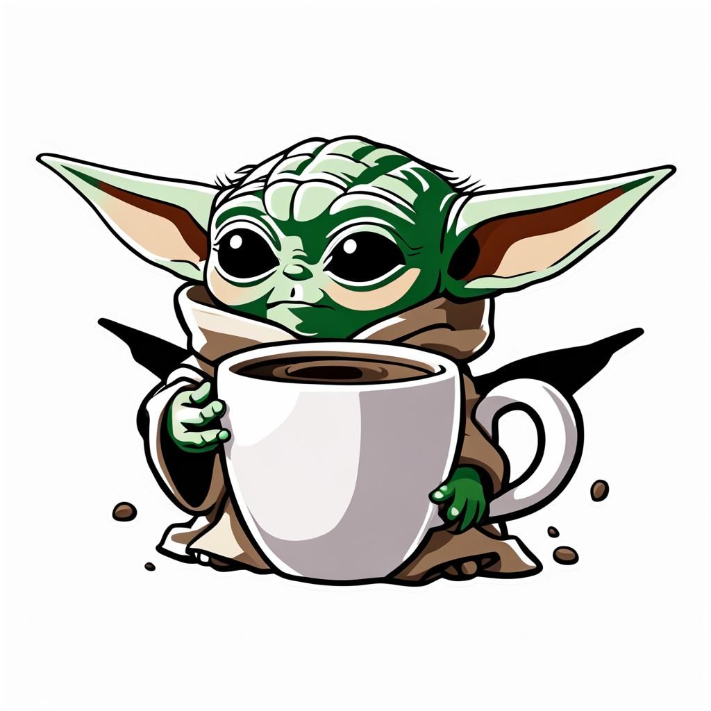 Baby Yoda Drinking Coffee: Chibi Vector Anime Art