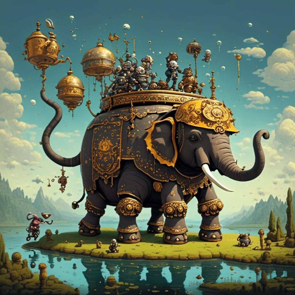 Pixel Art Elephant Sipping Tea