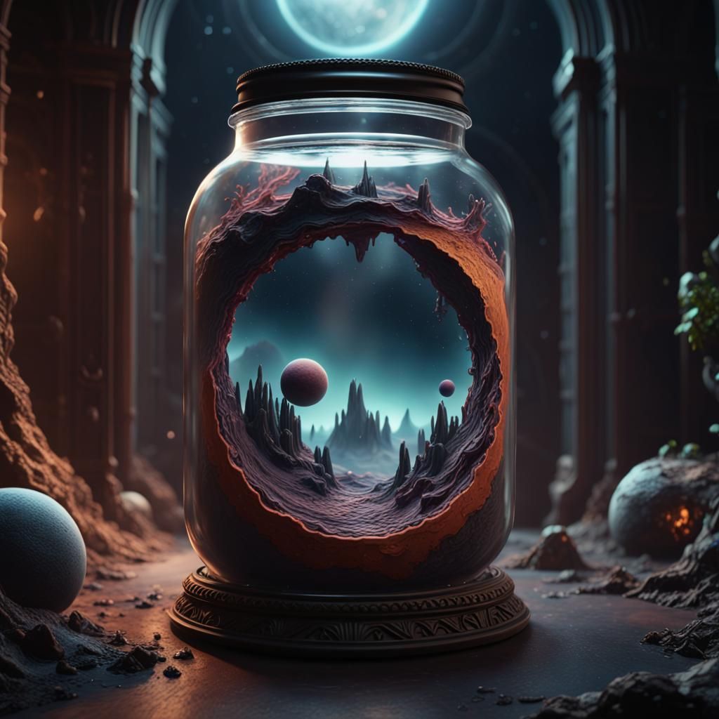 Dark Planet Trapped in Jar: Matte Painting