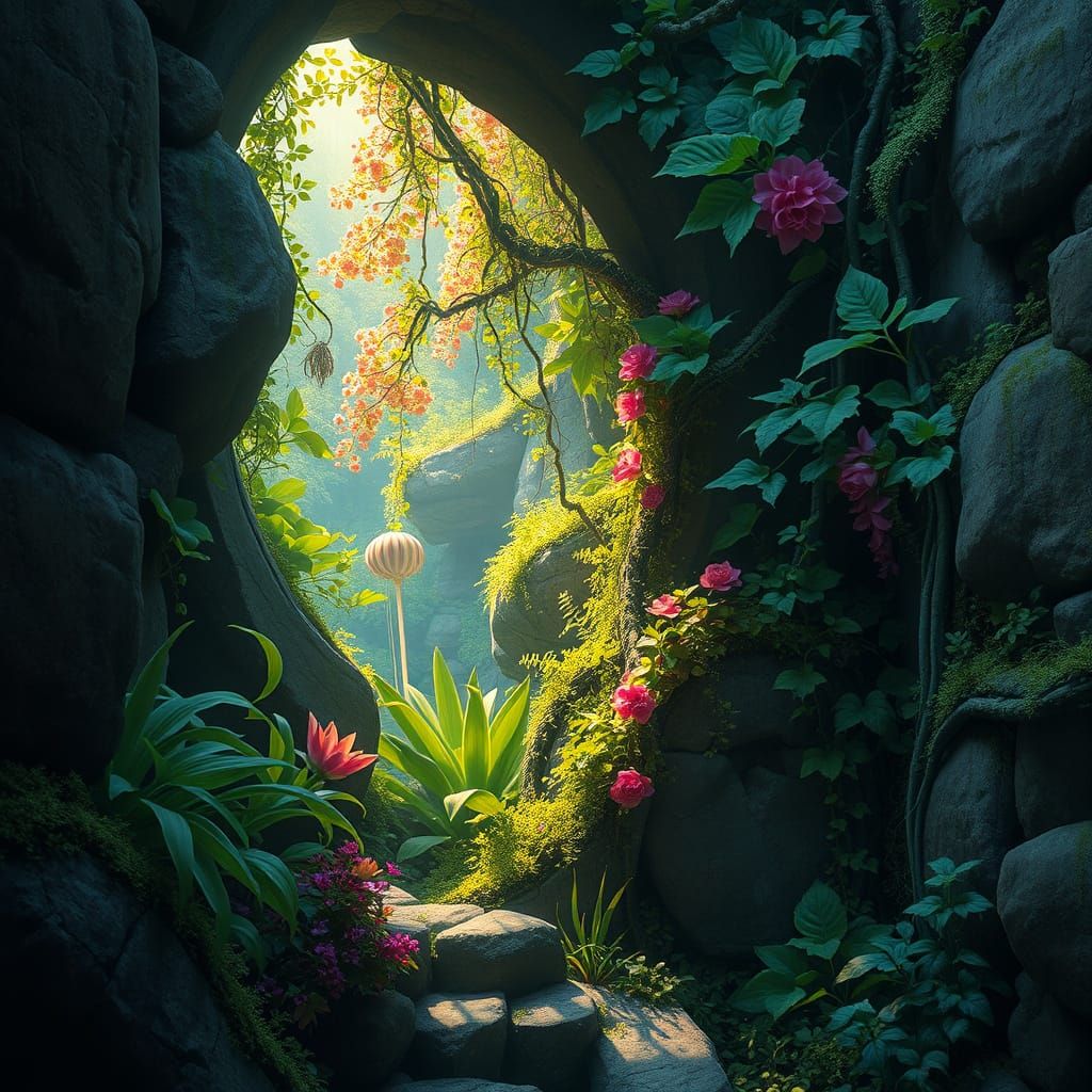 Lush Flora Bursting from Ancient Stone Walls