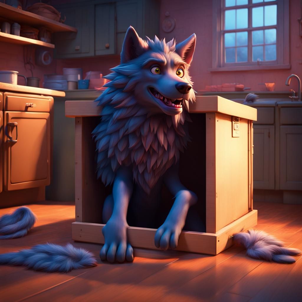 Frightening Wolf Hiding: 3D Digital Art