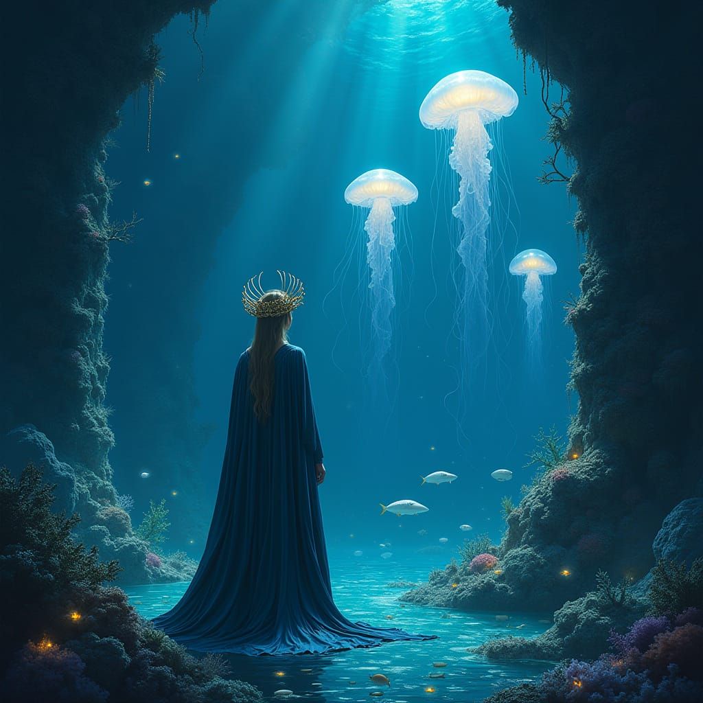 Bioluminescent Ocean Spirit in Coral Cathedral