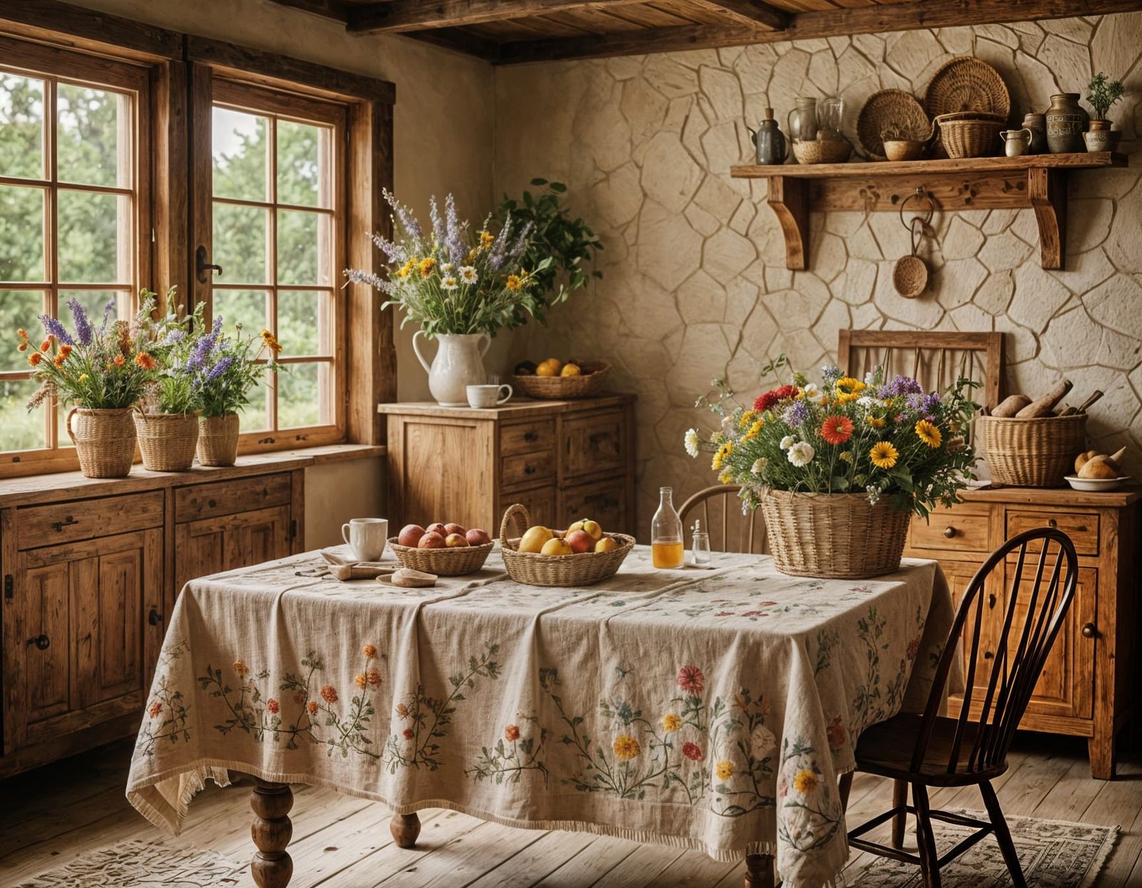 Rustic House Interior with Wooden Furniture