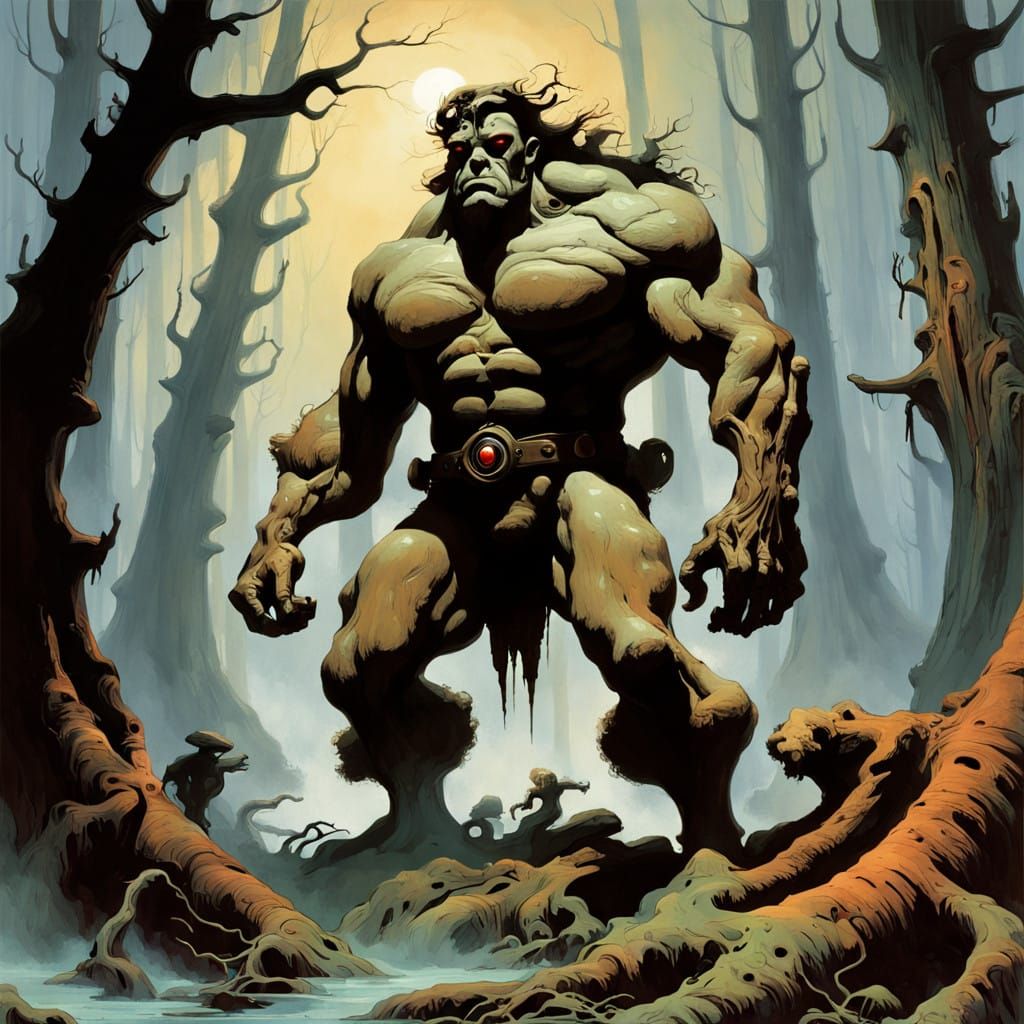 Cyclops in Gritty, High-Contrast Mythological Landscape