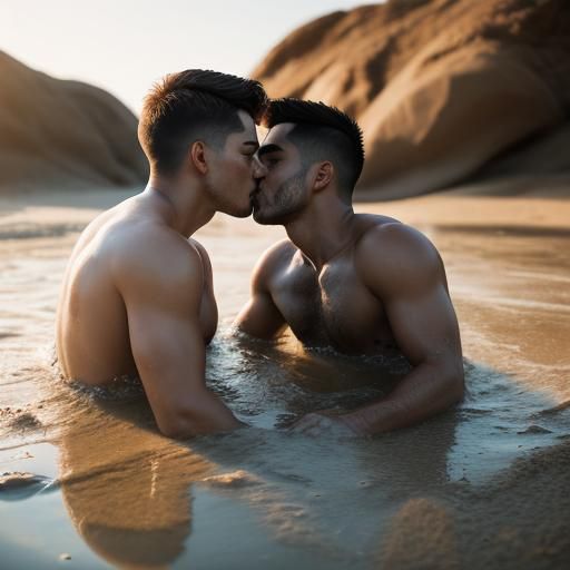 Passionate Kiss: Men Sinking in Quicksand