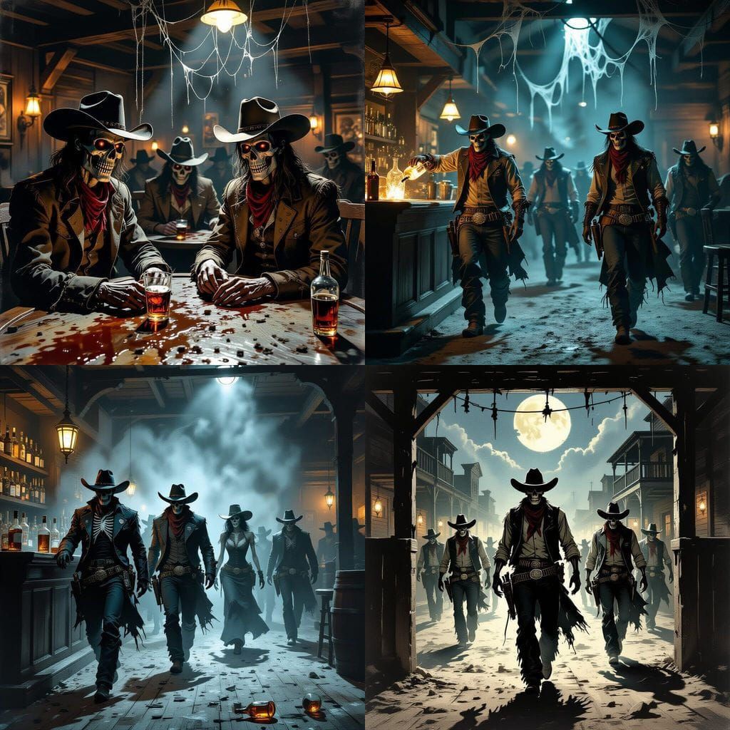 Undead Cowboys Gather in a Dusty Saloon