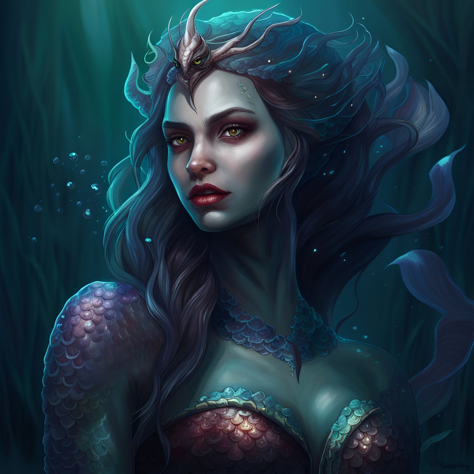 Evil Mermaid in Detailed Digital Fantasy Art