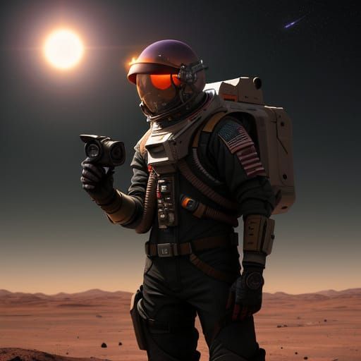 Lone Astronaut Explores Terraformed Mars Landscape