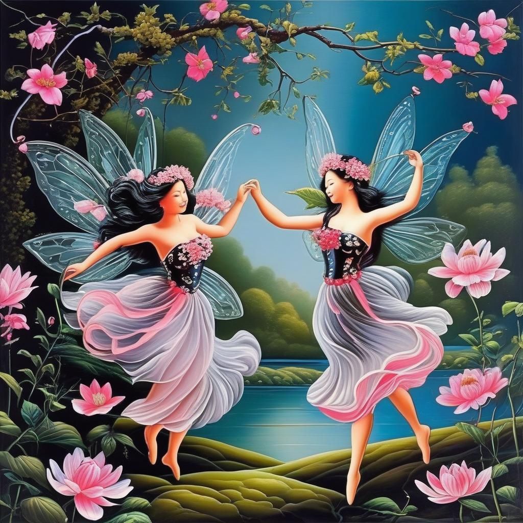 Dancing Fairies in Forest Clearing