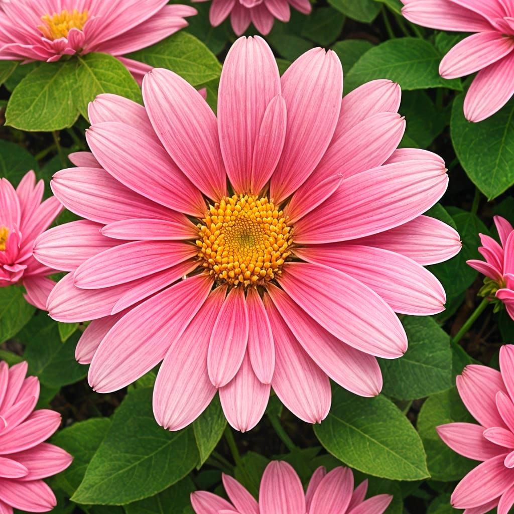 Pink Flowers and Leaves on Pink Background