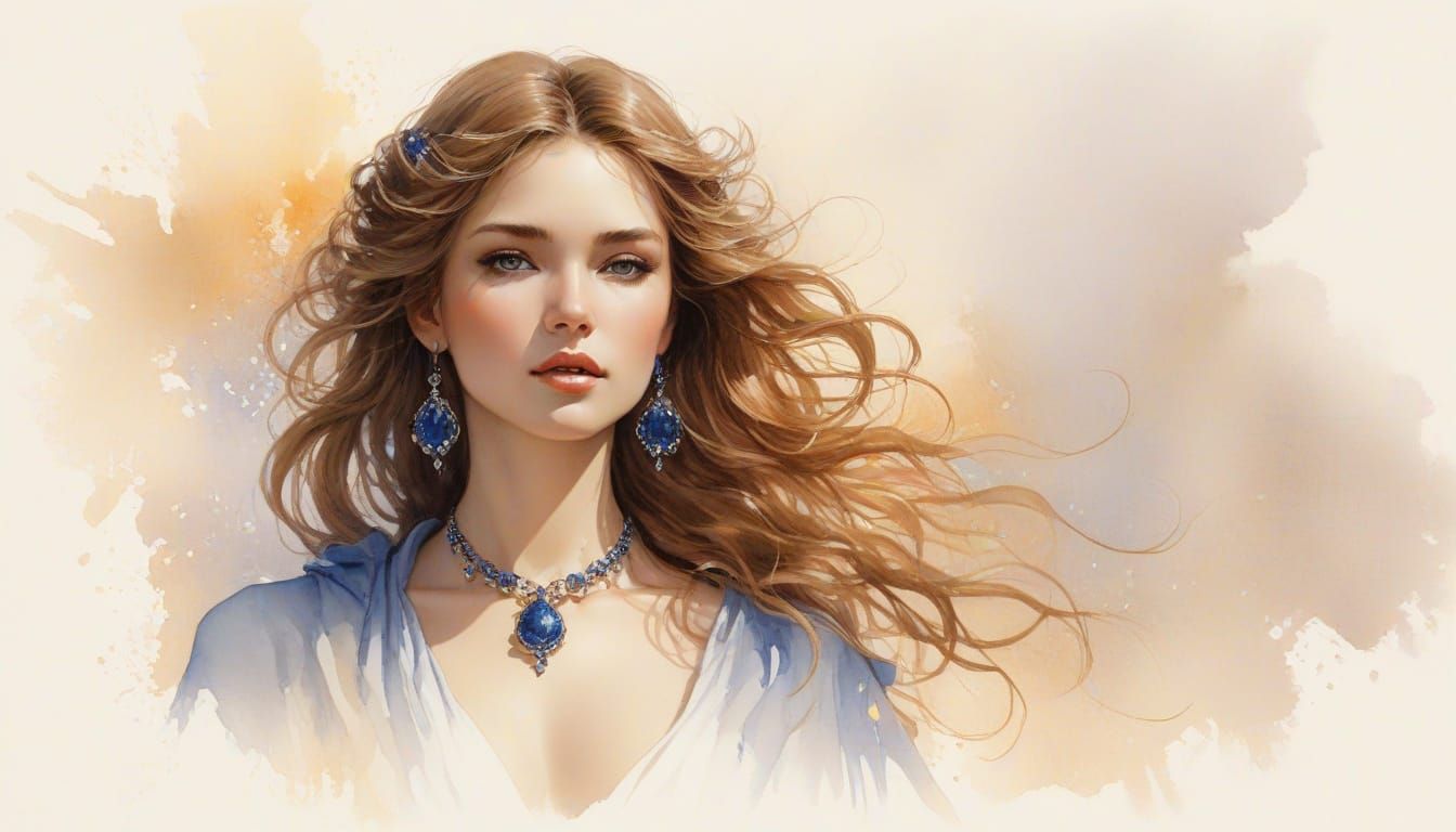 Elegant Woman Portrait in Watercolor Wash Style