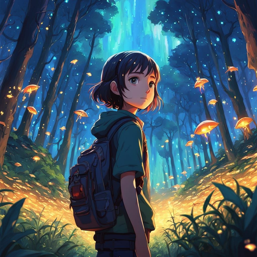 Young Adventurer Stands at the Edge of a Mystical Forest in ...