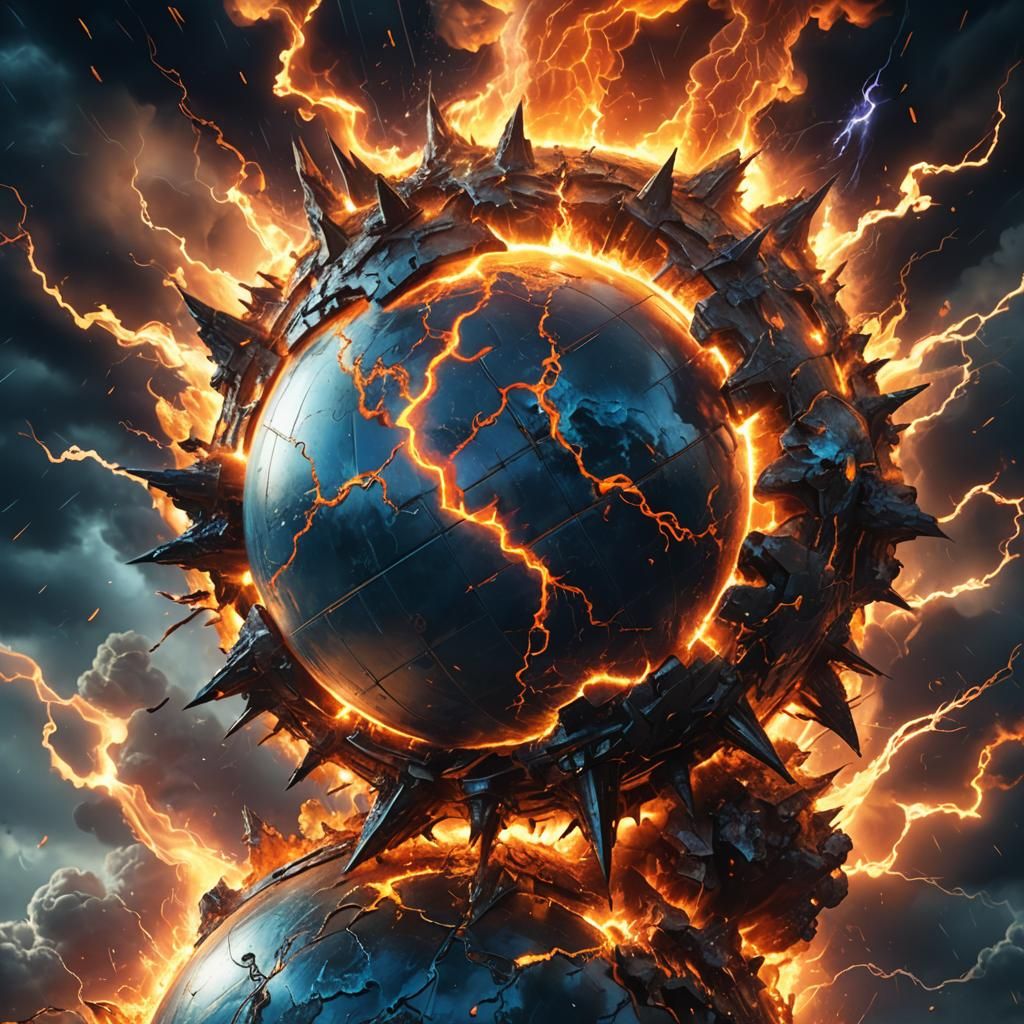 Dystopian Storm Globe with Fire and Lightning