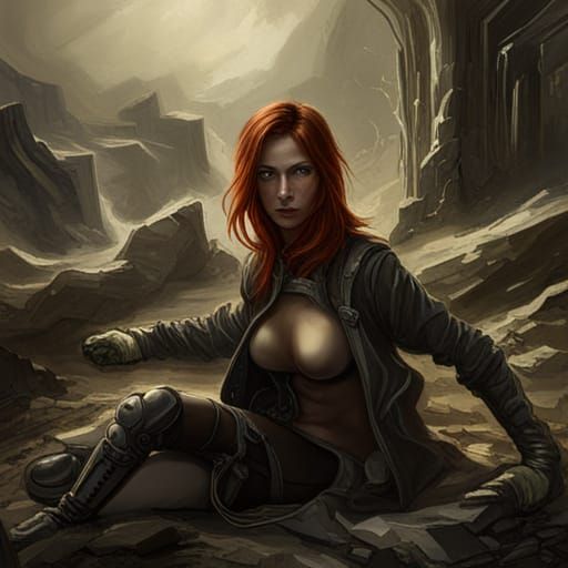 Hot Cyborg Hunter Portrait in Horror Style