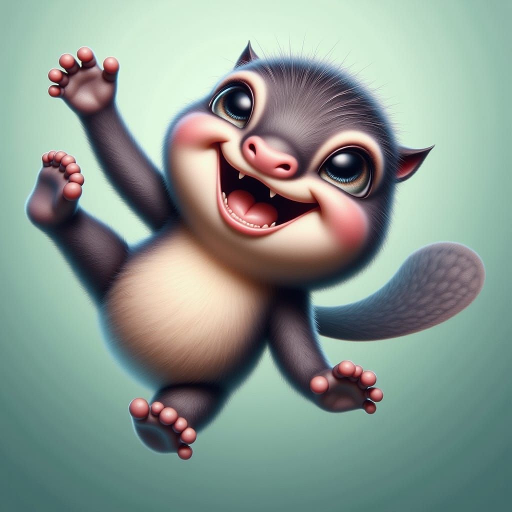 Cute Hyperrealist Baby Platypus Waving Underwater