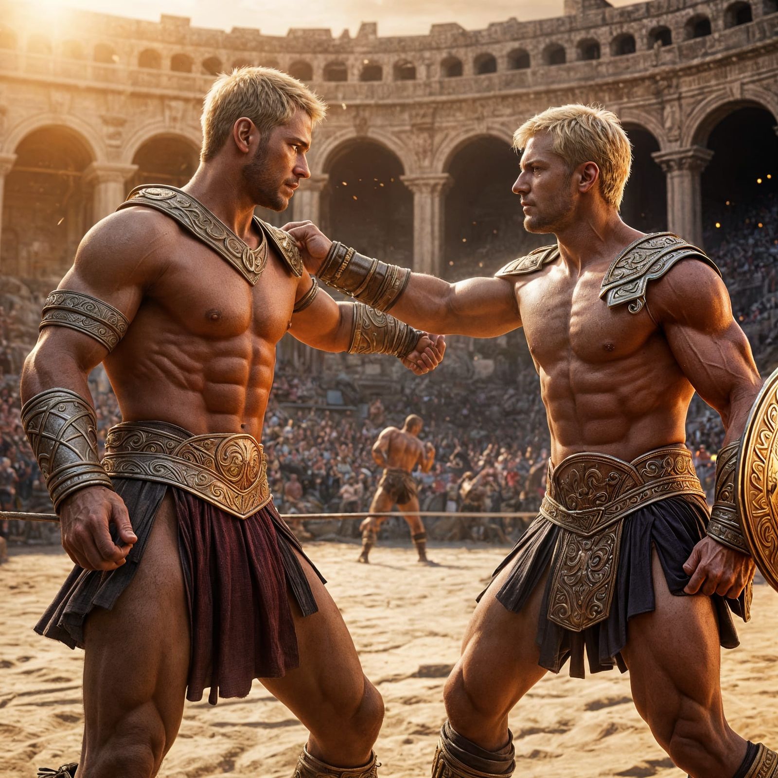 Gladiators Clash Under Ancient Sunset
