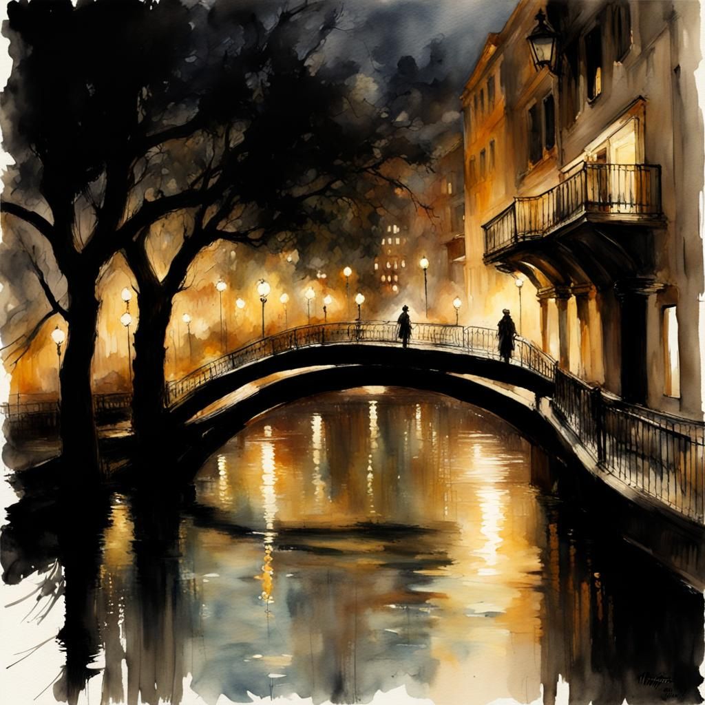 Creepy San Antonio Riverwalk in Watercolor