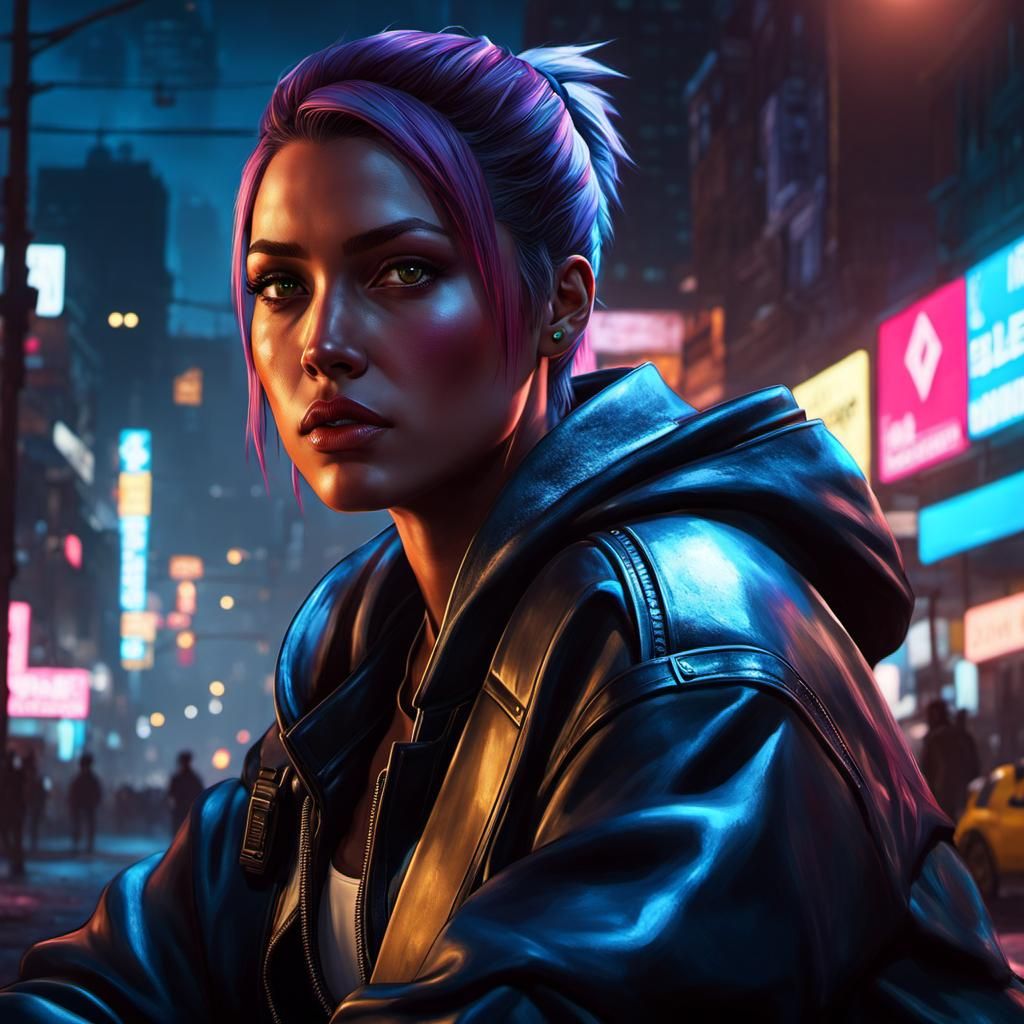 Cyberpunk High School Girl Portrait in the Dark