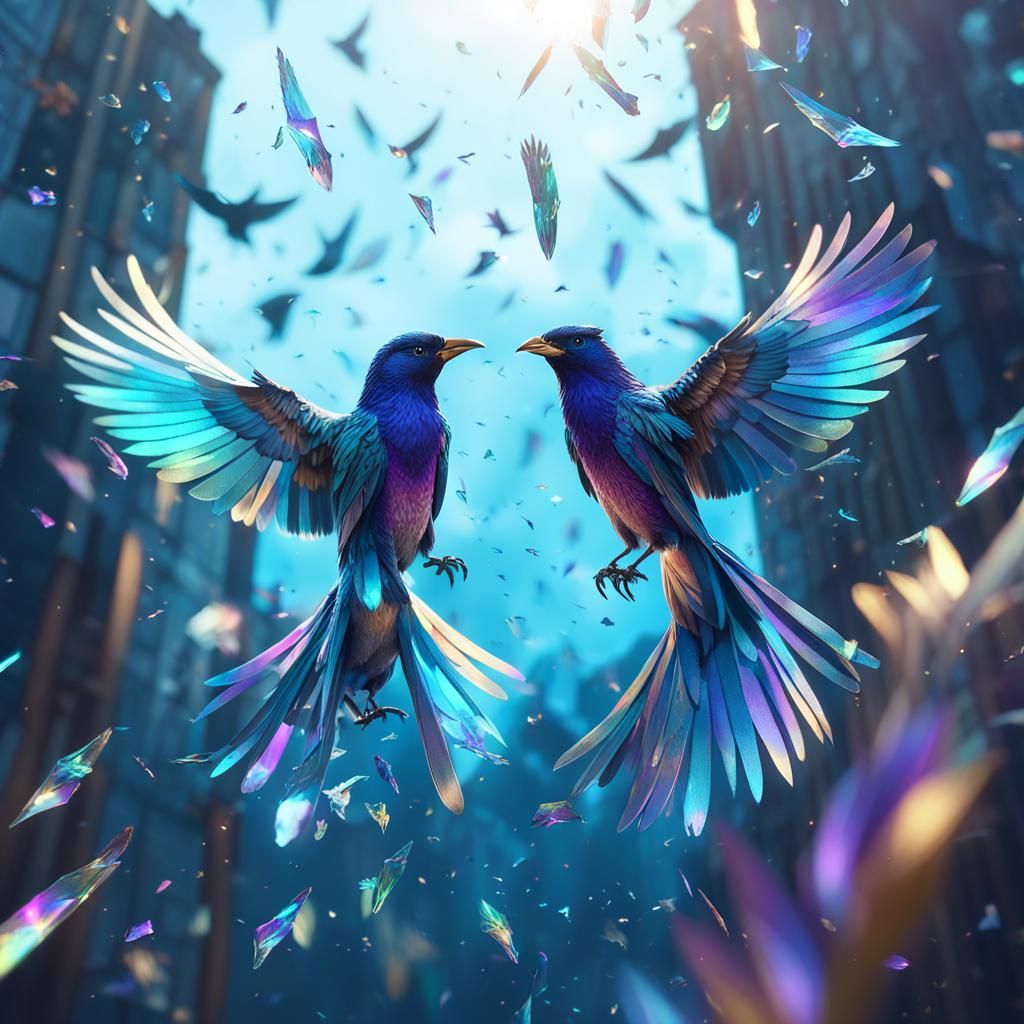 Birds Escape Through Shattered Glass: Fantasy Art