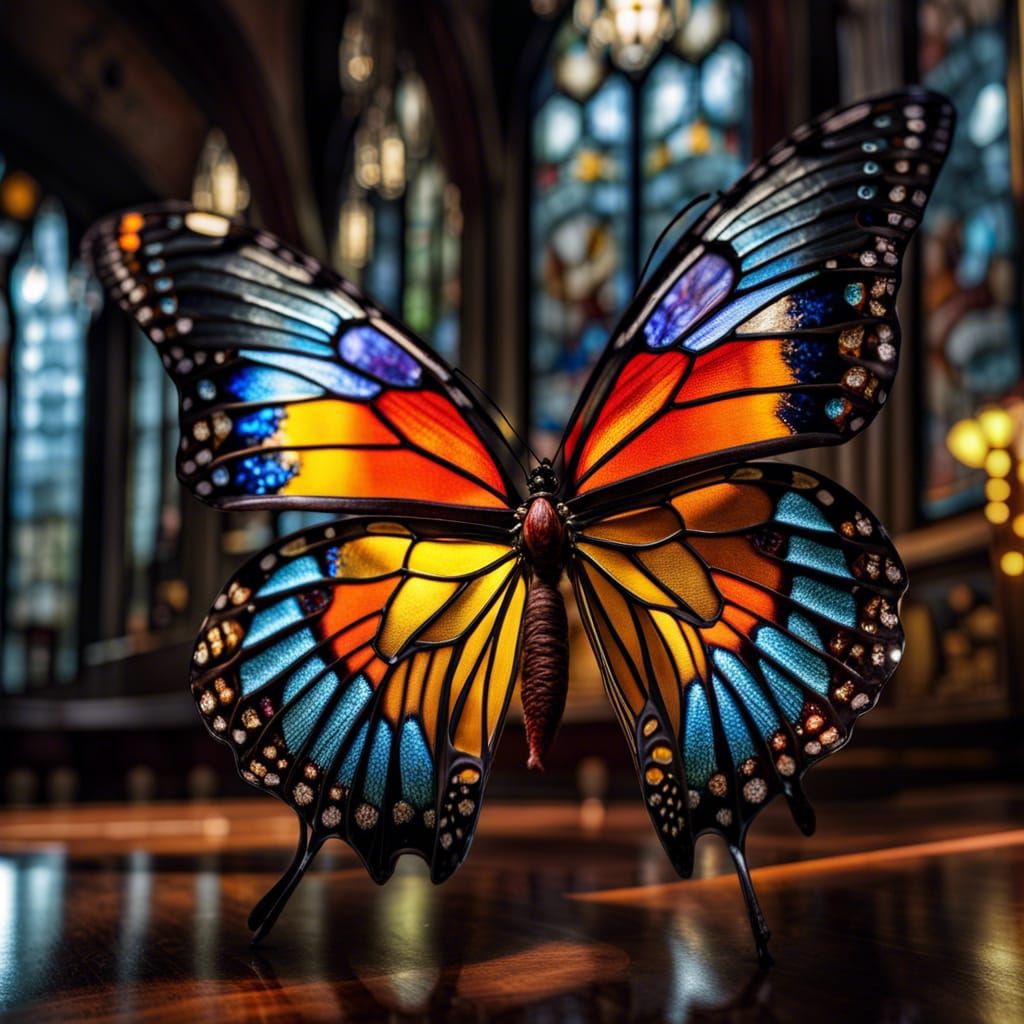 Stained Glass Winged Butterfly in HDR