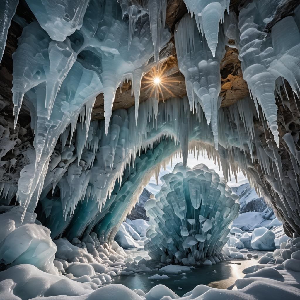 A majestic ice cave adorned