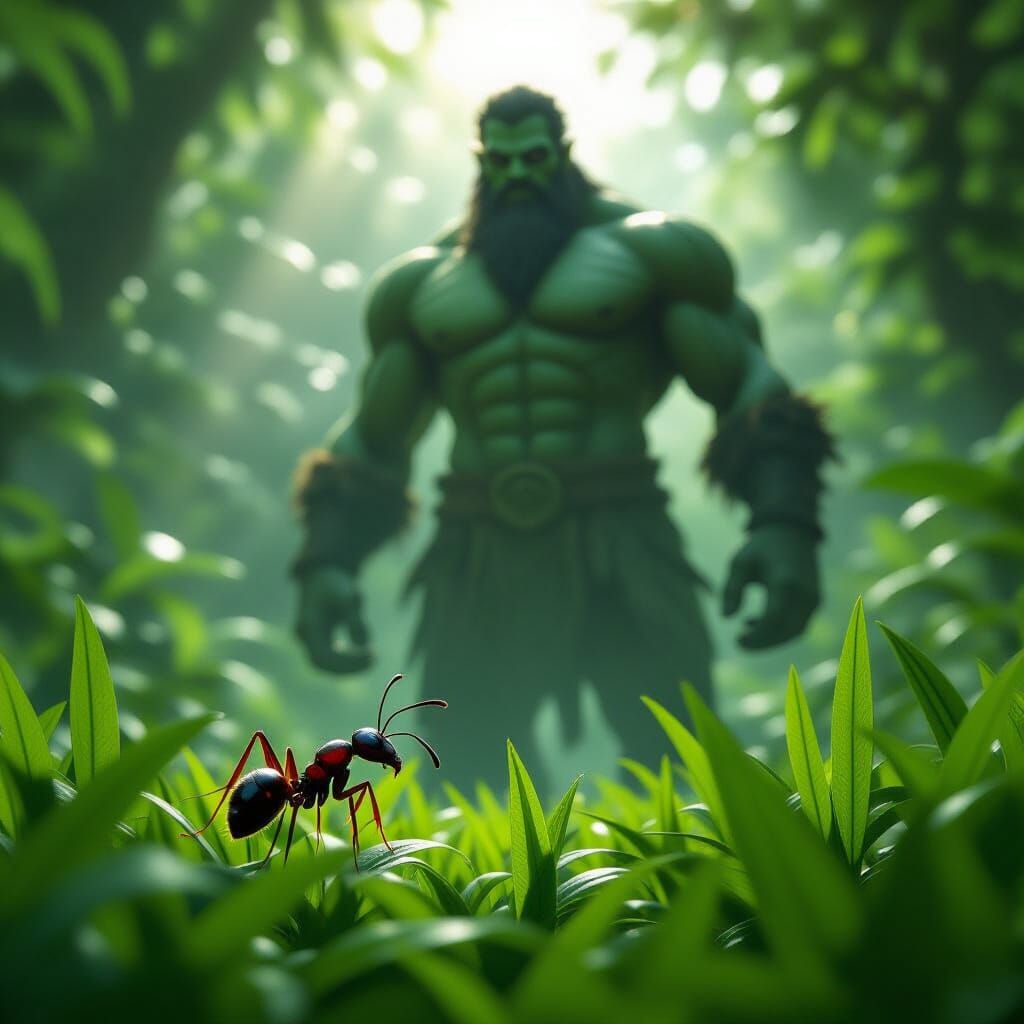 Giant Man and Ant in Jungle Garden