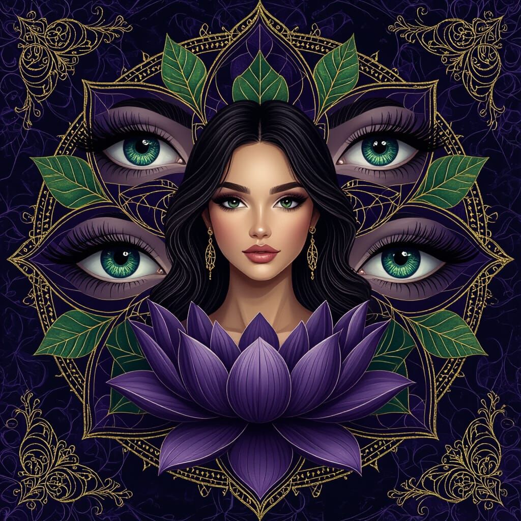 Elegant Eyes Logo with Lotus Mandala in Digital Art Style
